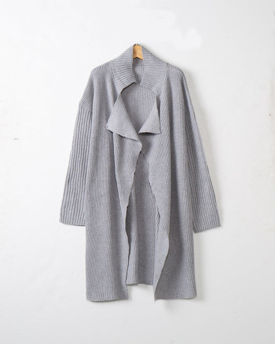 Damen langer offener Rippstrick-Cardigan mit weitem Schalkragen Shop Nory