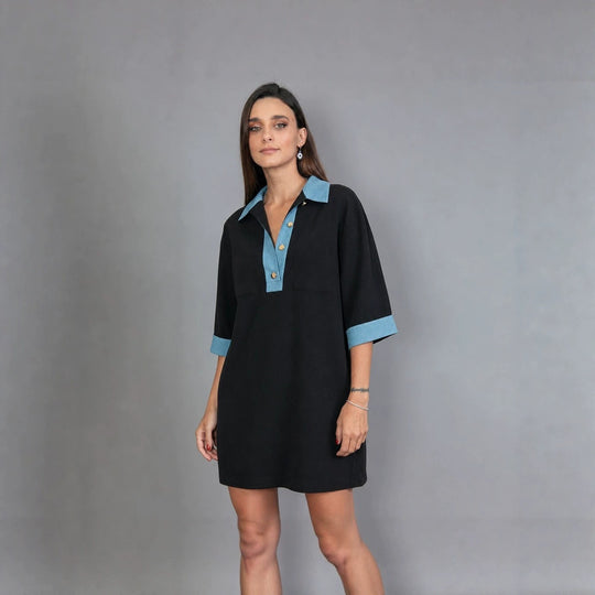 Damen oversized Polo-Tunika mit Kontrastkragen und aufgesetzten Brusttaschen Shop Nory