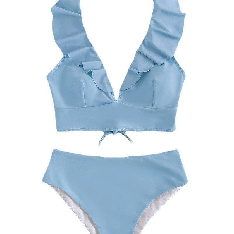 Damen Hoch taillierter Bikini mit voluminösen Rüschen