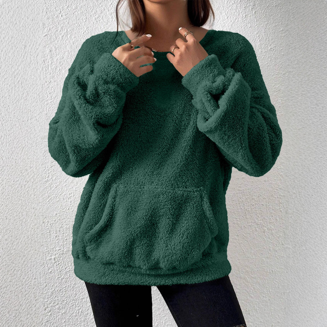 Damen Kuscheliger Teddy-Fleece-Pullover mit Kängurutasche Shop Nory