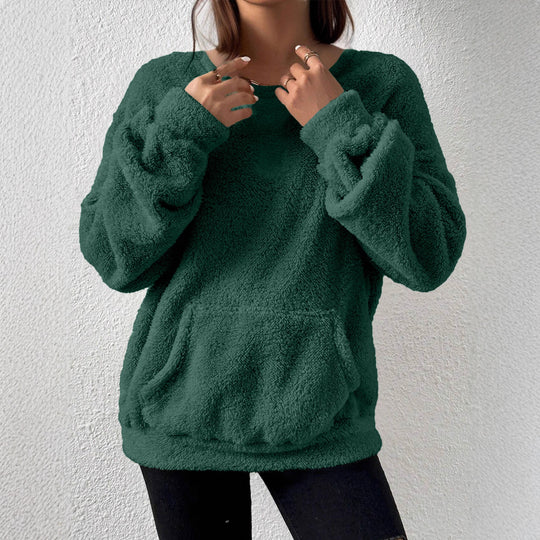 Damen Kuscheliger Teddy-Fleece-Pullover mit Kängurutasche Shop Nory