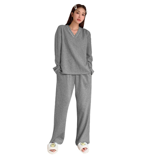 Damen gemütliches V-Neck Lounge-Set mit weitem Palazzohose-Schnitt aus weichem Jersey Shop Nory