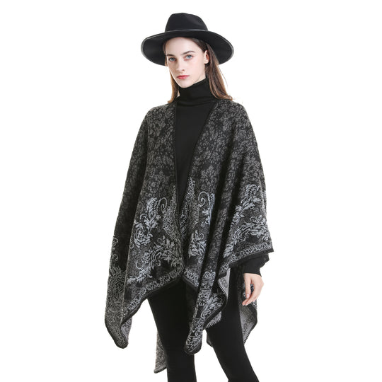 Damen Jacquard-Poncho mit orientalischem Muster und offener Vorderseite Shop Nory