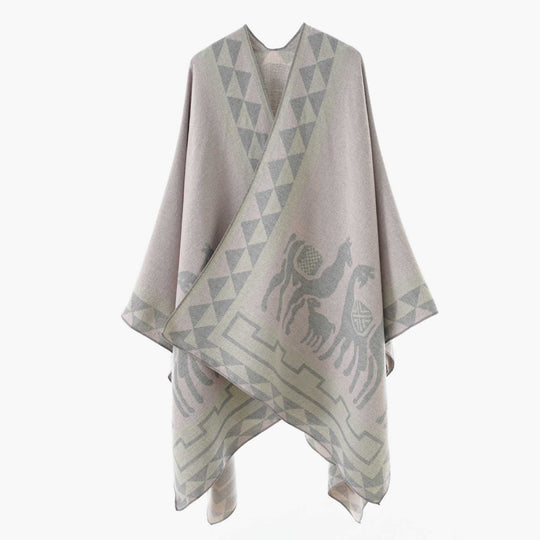 Damen Wolloptik-Poncho im Überwurfstil mit grafischem Reiter-Jacquard Shop Nory