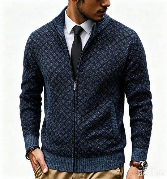 Herren Strukturierte Strickjacke mit Stehkragen und Diamant-Jacquard Shop Nory