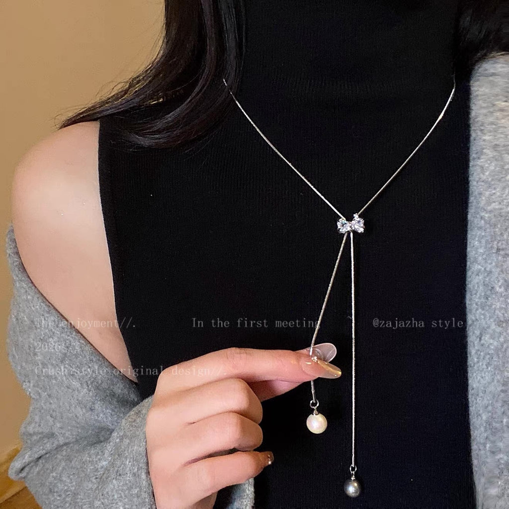 Damen Y-förmige Kette mit funkelndem Kristall- und eleganten Perlenanhängern Shop Nory
