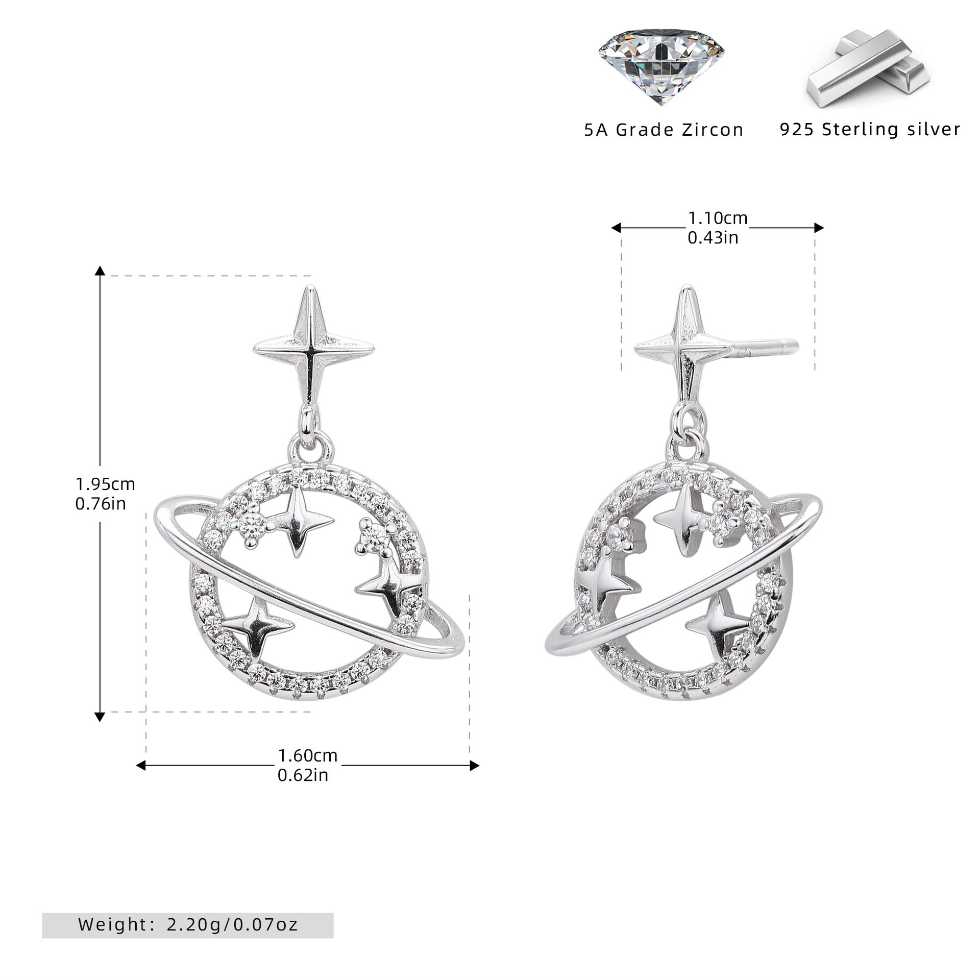Damen Ohrhänger mit galaktischem Design und funkelnden Zirkonia Shop Nory