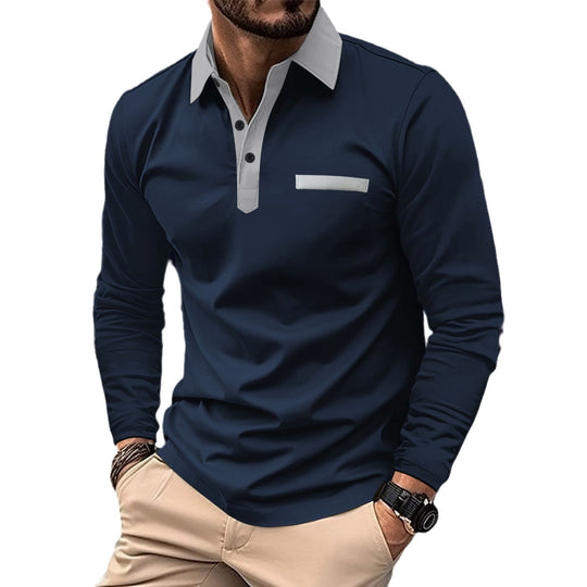 Herren nan Langarm-Polohemd mit kontrastkragen, verdeckter Knopfleiste und dekorativer Brustleiste Shop Nory