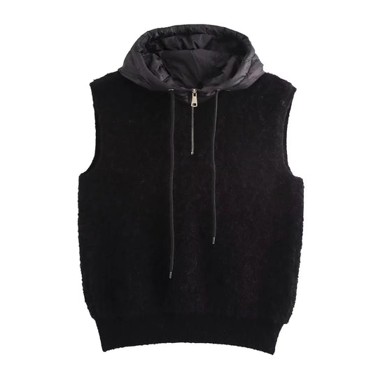 Damen Ärmellose Strickweste mit gesteppter Kapuze und halbem Reißverschluss Shop Nory