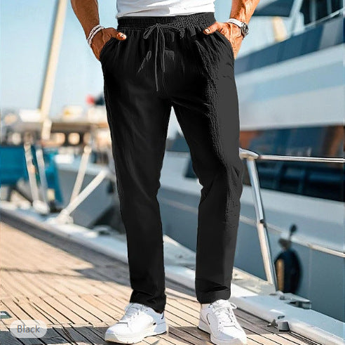 Herren lässige Leinenmisch-Joggerhose mit Kordelzug, angeschrägten Eingrifftaschen und schmalem Knöchelabschluss Shop Nory