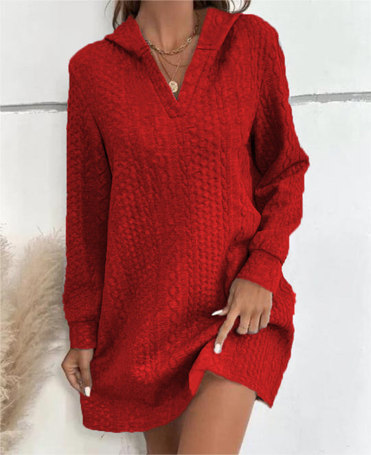 Damen Lässiges Strukturiertes Kapuzen‑Strickkleid im Tunika‑Schnitt Shop Nory