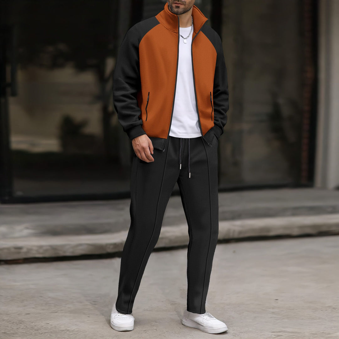 Herren nan zweifarbige Sport-Trainingsjacke mit Waffelstruktur Stehkragen Raglanärmel und verdeckten Reißverschlusstaschen Shop Nory