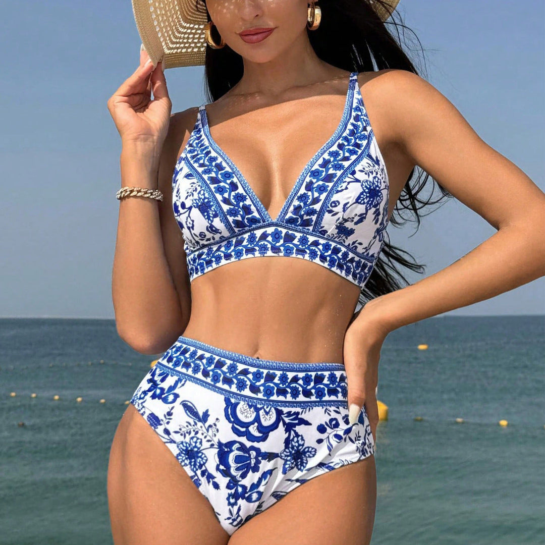 Damen Hochtaillierter Bikini mit floralem Muster