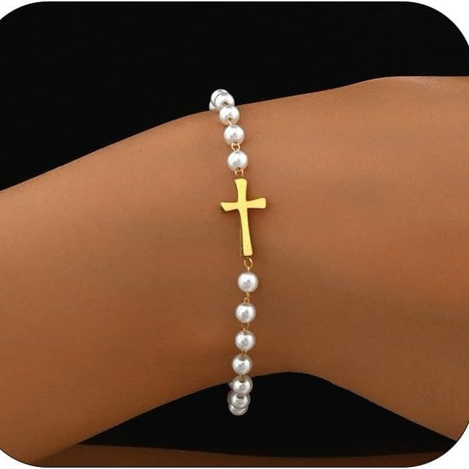 Damen Armband mit perlensicherem Kreuzanhänger Shop Nory