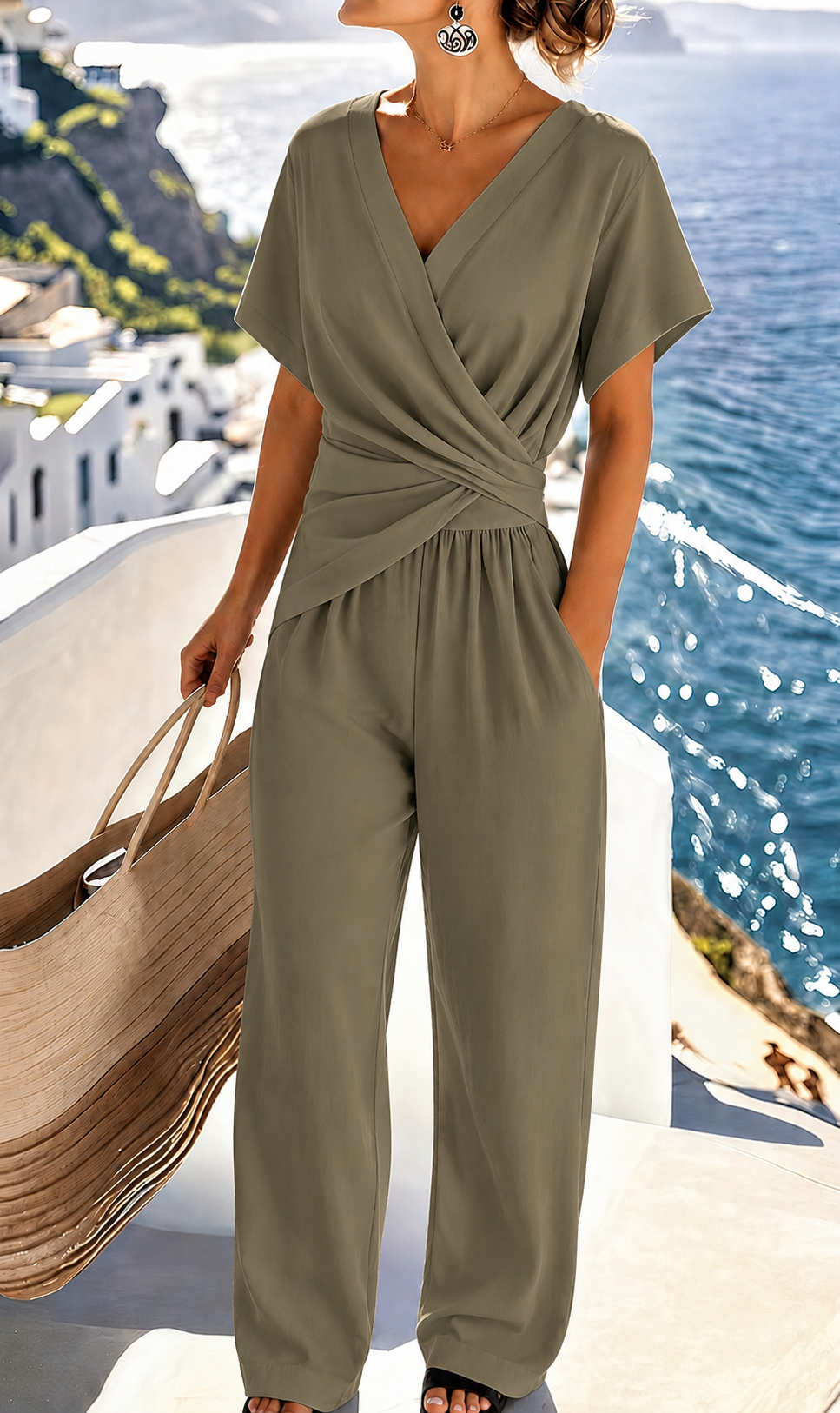 Damen Eleganter mit Wickeloptik und breiten Beinen ShopNory