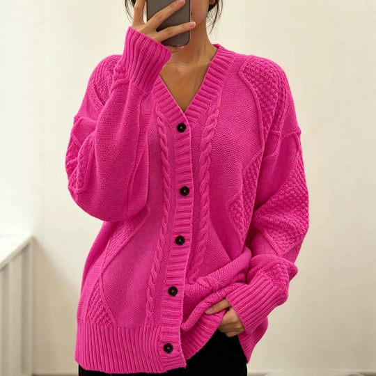 Damen Oversize Strickcardigan mit Zopf- und Strukturdetails Shop Nory