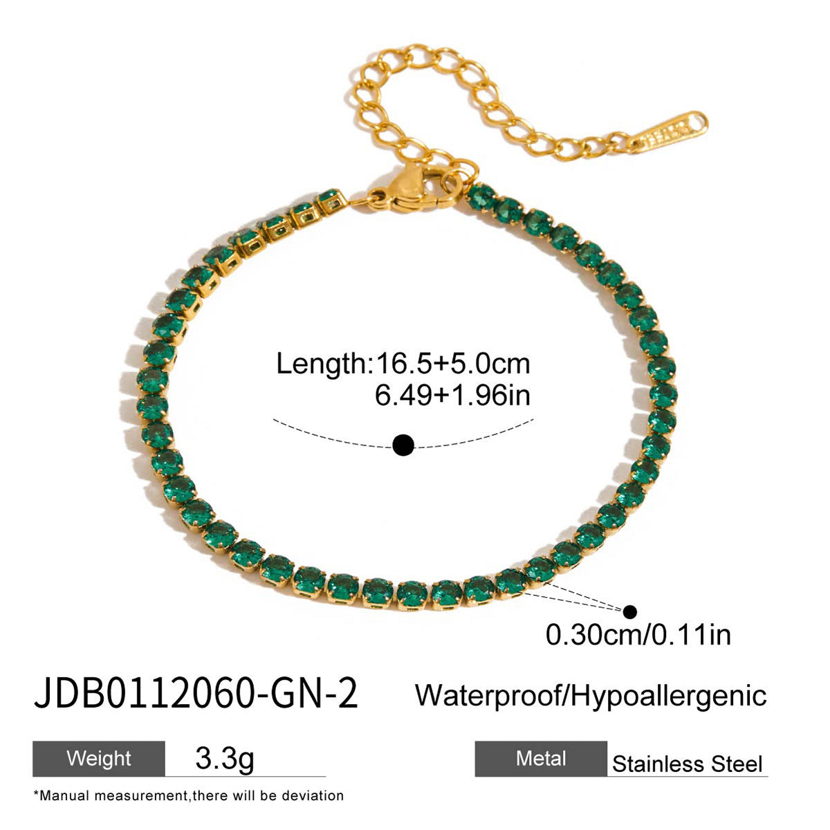 Damen Armband mit funkelnden grünen Kristallen und hypoallergenem Edelstahl Shop Nory