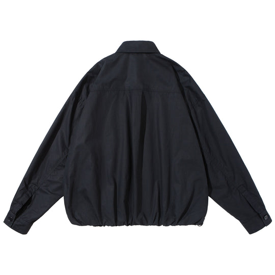 Unisex Weit geschnittene Overshirt-Jacke aus Baumwollmix mit Tunnelzugsaum und Brusttasche Shop Nory