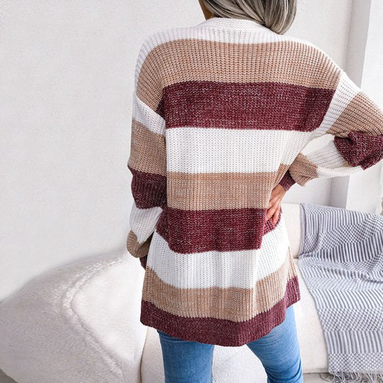 Shopnory | Gestreifte Strickjacke Im Lässigen Stil