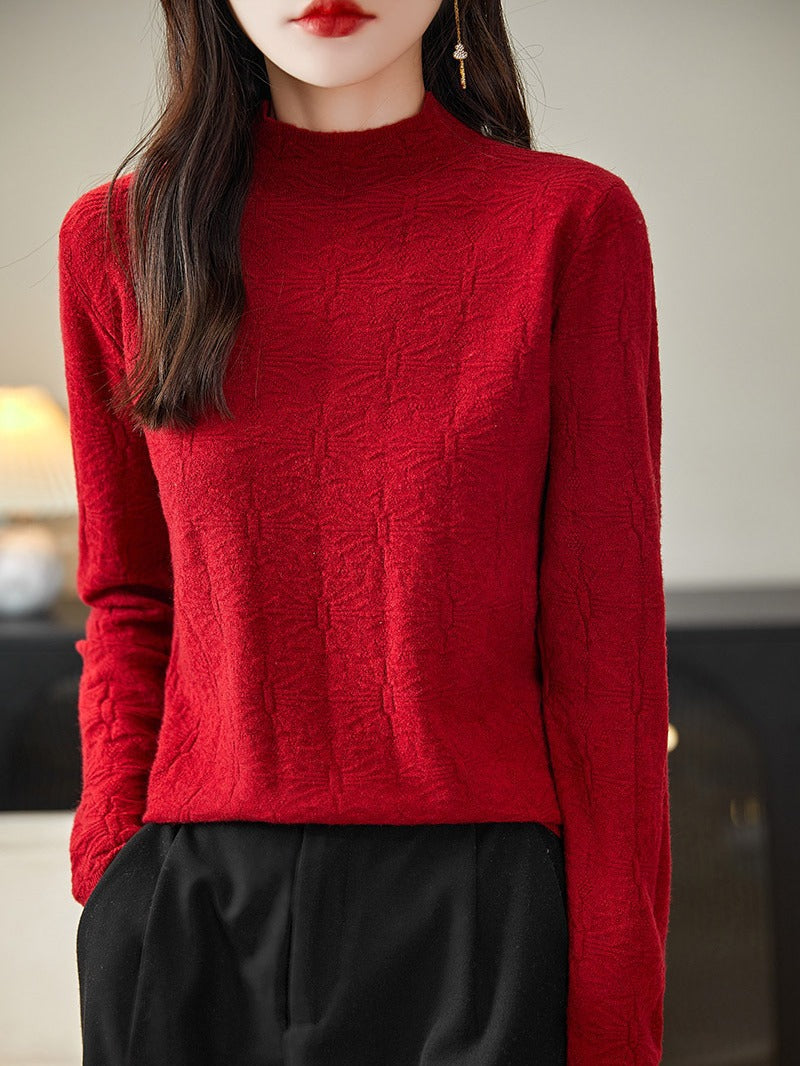 Damen Strukturiertes Feinstrick-Longsleeve mit Stehkragen und kastiger Silhouette Shop Nory