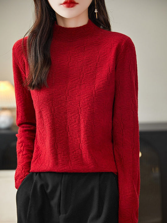 Damen Strukturiertes Feinstrick-Longsleeve mit Stehkragen und kastiger Silhouette Shop Nory