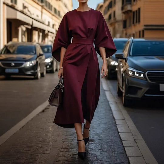 Damen elegantes Maxikleid mit Ballonärmel und tailliertem Schnitt