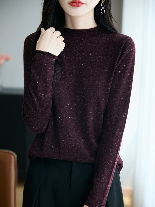 Damen Minimalistischer Nep-Strick-Longsleeve mit kurzem Stehkragen Shop Nory