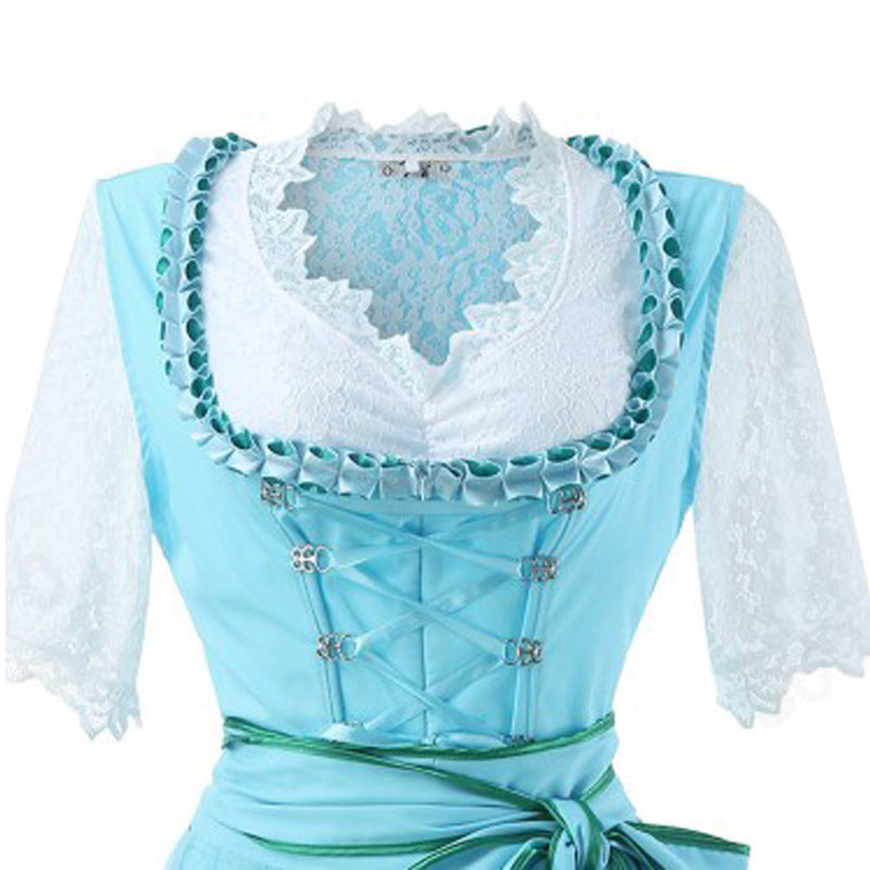 Damen nan romantisches Alpenkleid mit geschnürtem Mieder, Spitzeneinsatz und Taillenschärpe Shop Nory