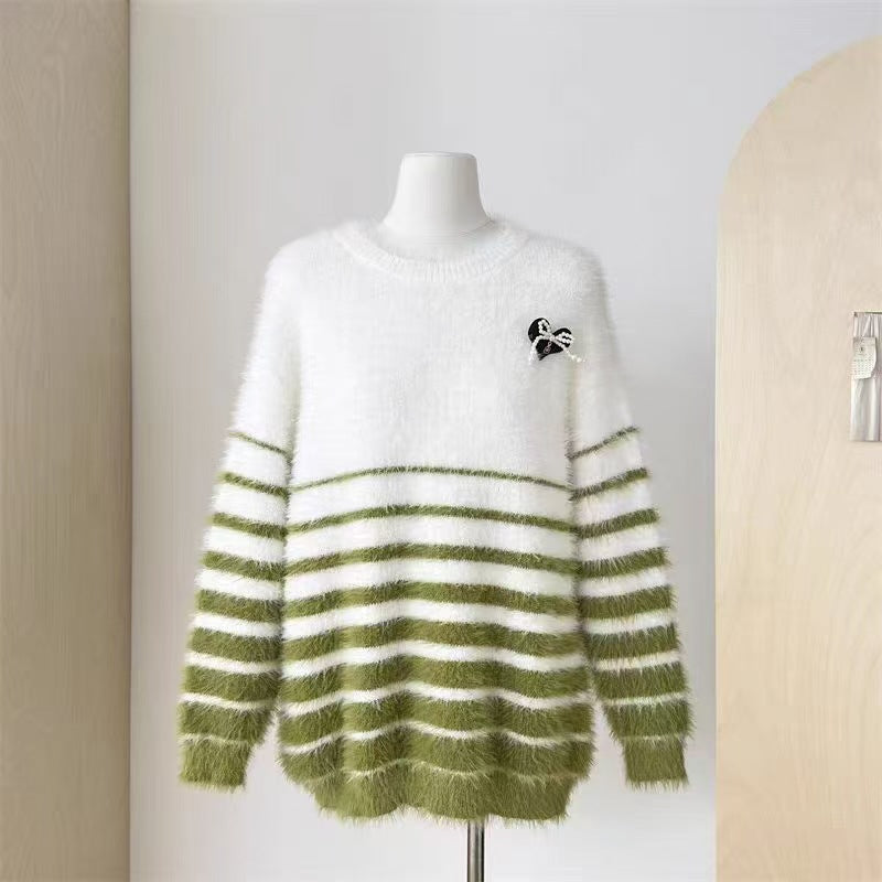 Damen Flauschiger Streifenpullover Shop Nory