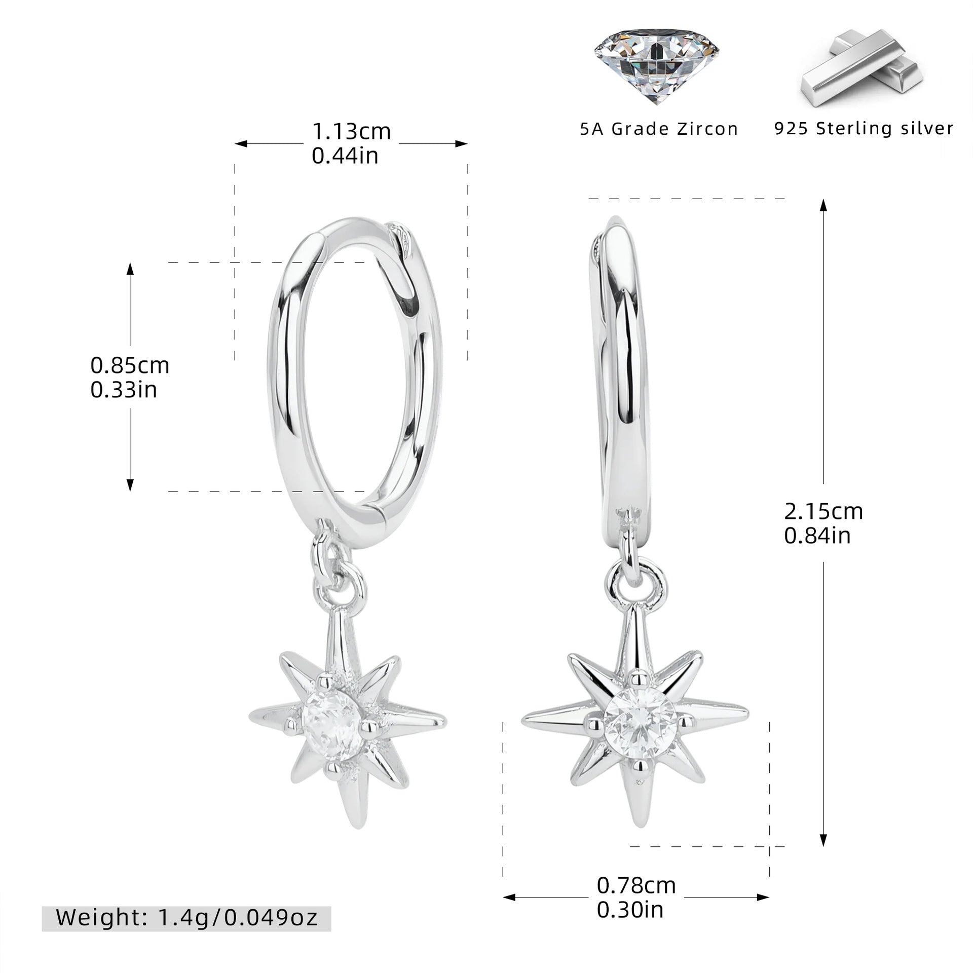 Damen Ohrhänger mit funkelndem Zirkon-Anhänger und elegantem Sternendesign Shop Nory