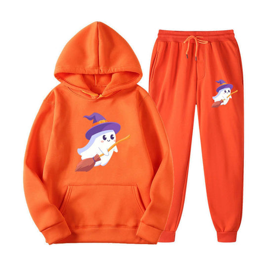 Unisex kuscheliger Kapuzenpullover und Jogginghose Set mit Halloween-Geistprint Shop Nory