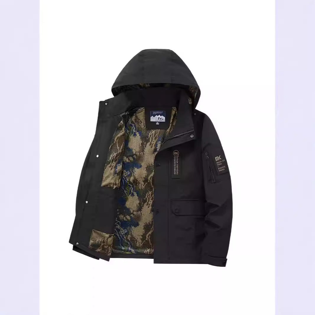 Herren Kapuzen-Fieldjacke mit Camouflage-Netzfutter und wasserabweisender Utility-Außenlage Shop Nory