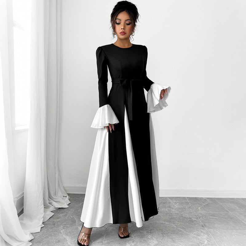 Damen Abendkleid mit tailliertem Corsagen-Oberteil, langen Ärmeln und kontrastierenden Volantmanschetten Shop Nory