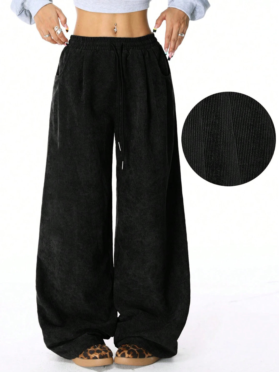 Damen Weite Cordhose aus Feincord mit hohem Elastikbund Shop Nory