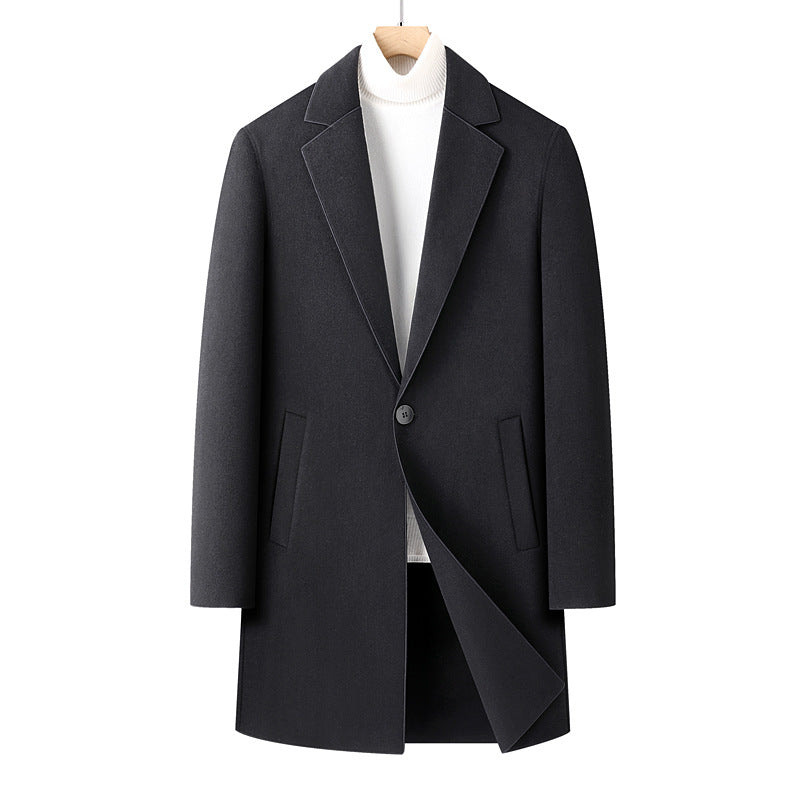 Herren Wollmantel Einreihiger Business-Übermantel mit klassischem Revers Shop Nory