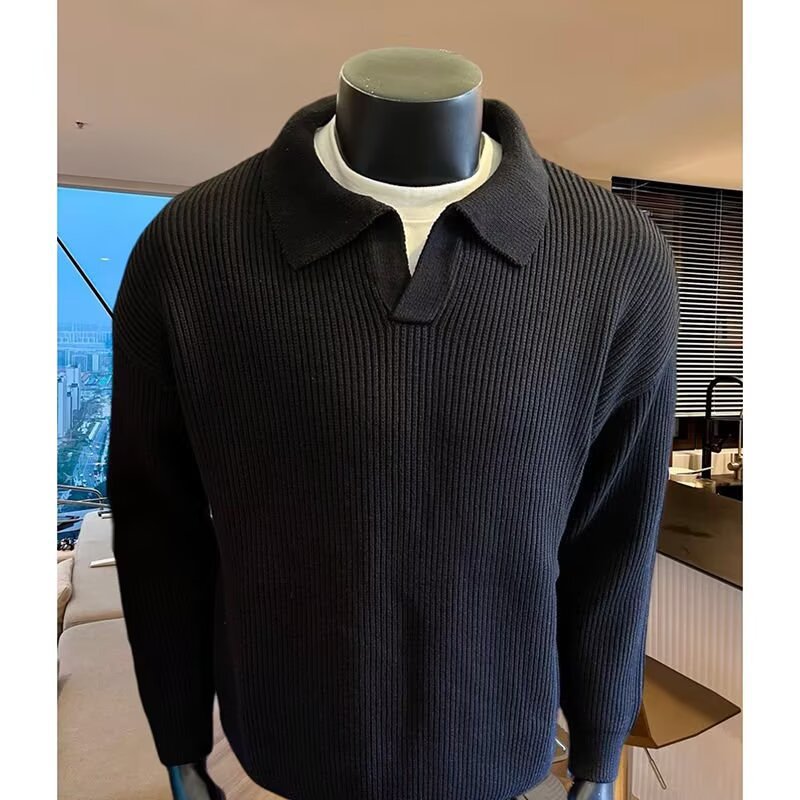 Herren Struktur-Strickpullover mit Polokragen und V‑Schlitz Shop Nory