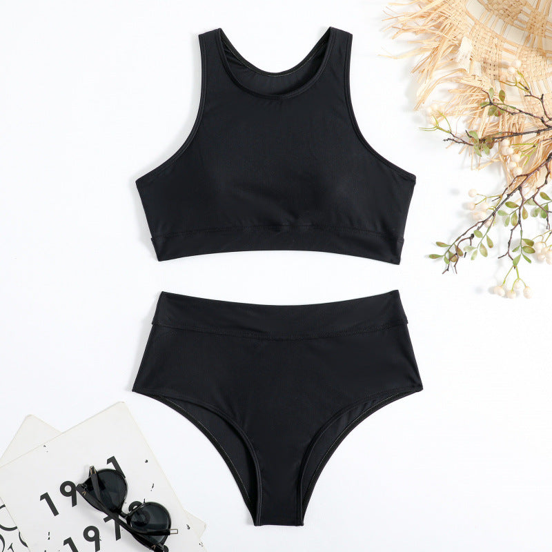 Damen Bikini-Set mit hohem Bund und sportlichem Oberteil Shopnory