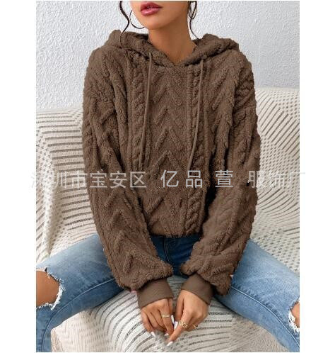 Damen nan kuscheliger Kapuzenpullover mit Zopfmuster Eingrifftaschen und Rippbündchen Shop Nory