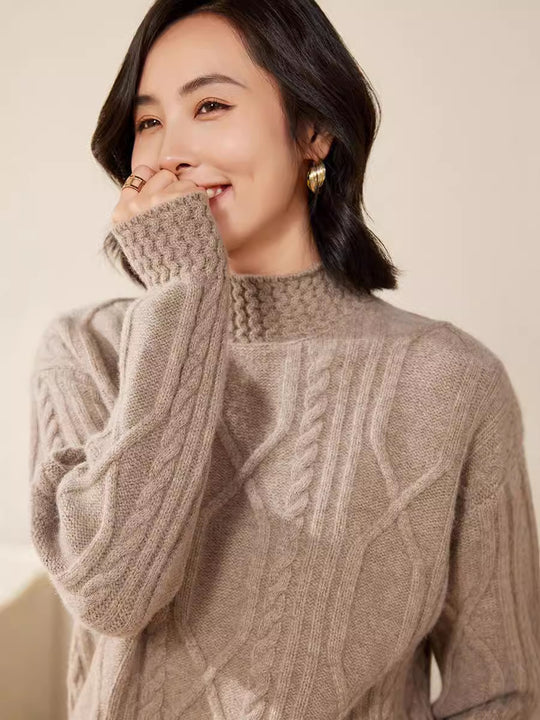 Damen Zopfstrick-Mockneckpullover mit kurzer Boxy-Silhouette Shop Nory