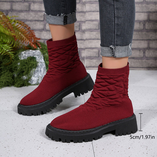 Damen Strick-Sockenboots mit geometrischer Stepp-Optik und klobiger Lug-Sohle Shop Nory