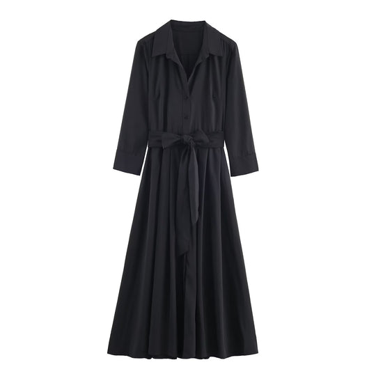 Damen Maxikleid im Hemdblusenstil mit Bindegürtel und schwingendem A‑Linienrock Shop Nory