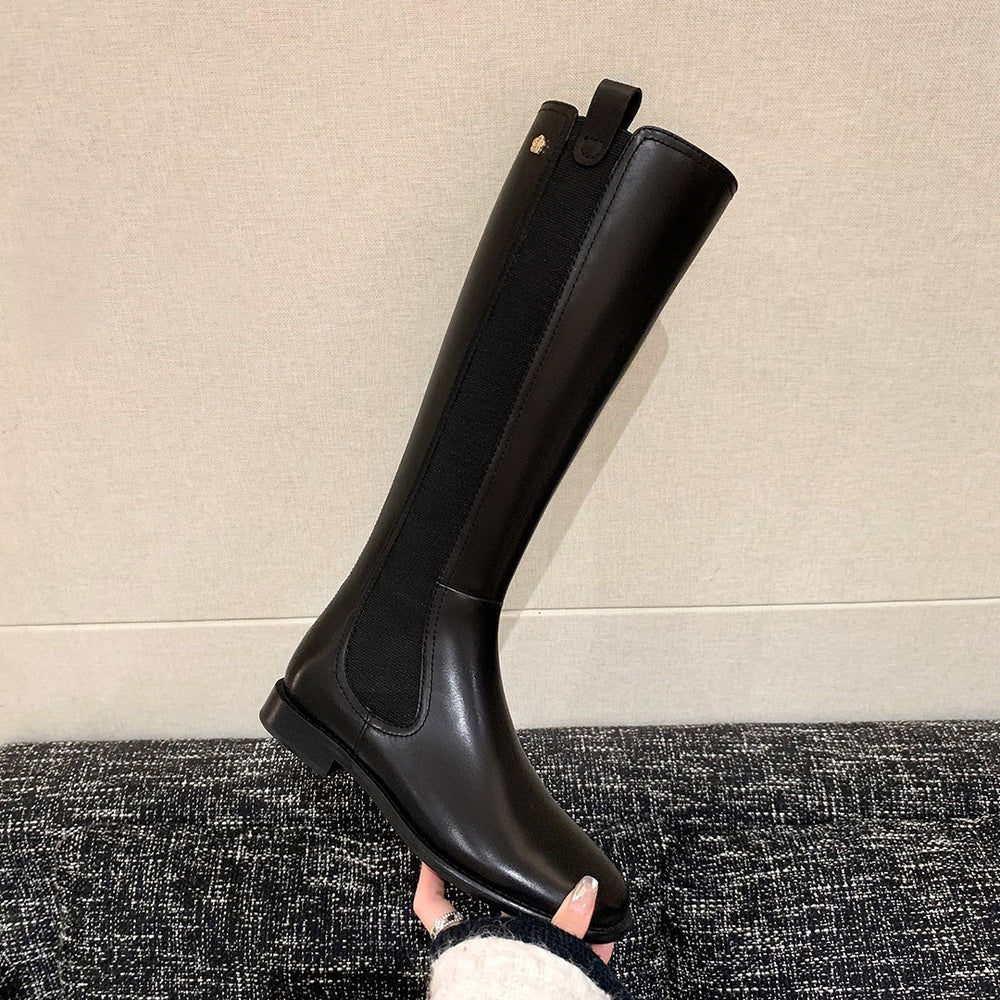 Damen Kniehohe Glattleder-Stiefel im Reitstil mit verdecktem Rückreißverschluss und Stretch-Einsatz Shop Nory