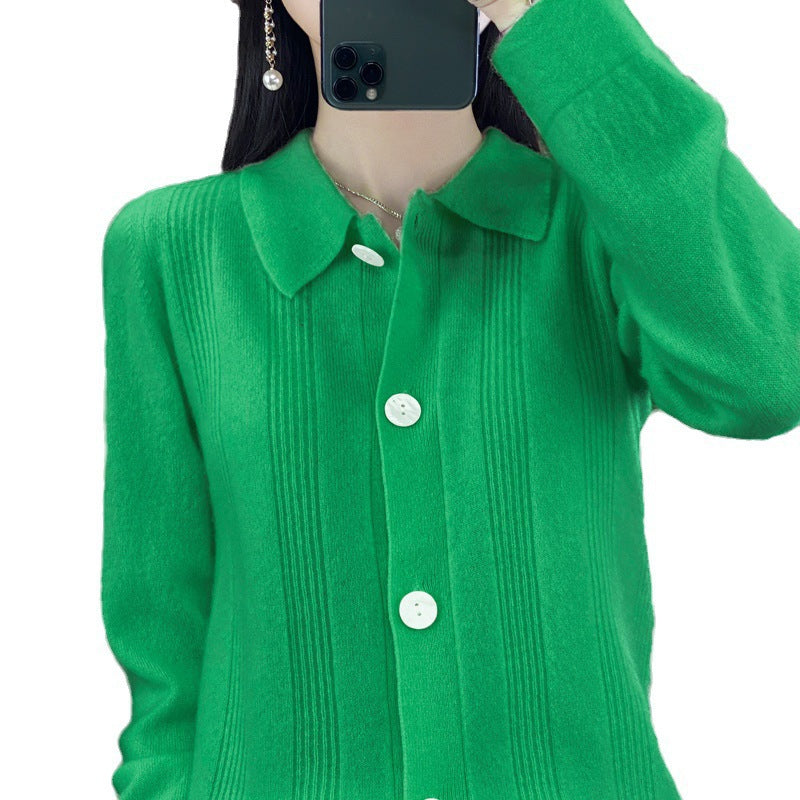Damen Knopfcardigan mit Hemdkragen und feiner Längsrippenstruktur Shop Nory