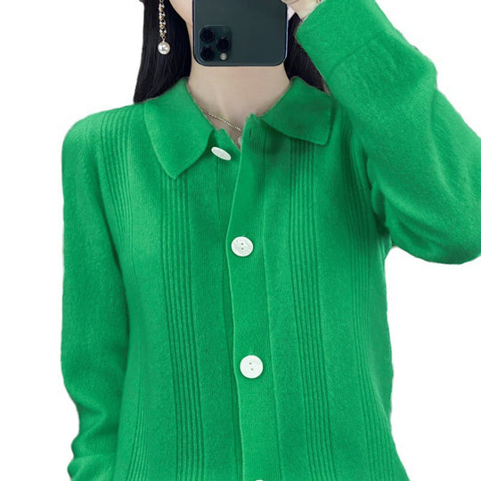 Damen Knopfcardigan mit Hemdkragen und feiner Längsrippenstruktur Shop Nory