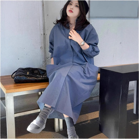 Damen Langes Oversize-Hemdblusenkleid aus Baumwollpopeline mit seitlichen Eingrifftaschen und Rückenpasse Shop Nory