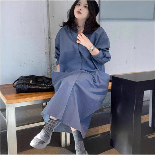 Damen Langes Oversize-Hemdblusenkleid aus Baumwollpopeline mit seitlichen Eingrifftaschen und Rückenpasse Shop Nory