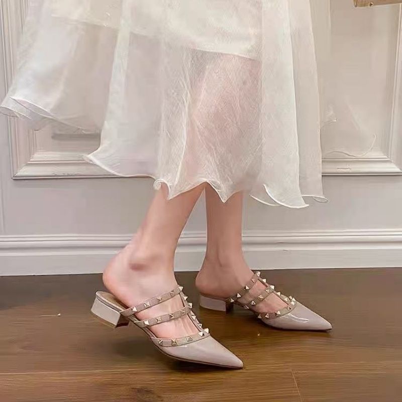 Damen Mules mit dekorativen Riemen und komfortablem Blockabsatz