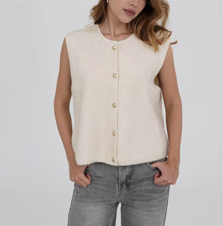 Damen Strickweste elegant mit Knopfverschluss