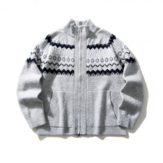 Unisex Norweger-Strickjacke mit durchgehendem Reißverschluss, Stehkragen und Eingrifftaschen Shop Nory