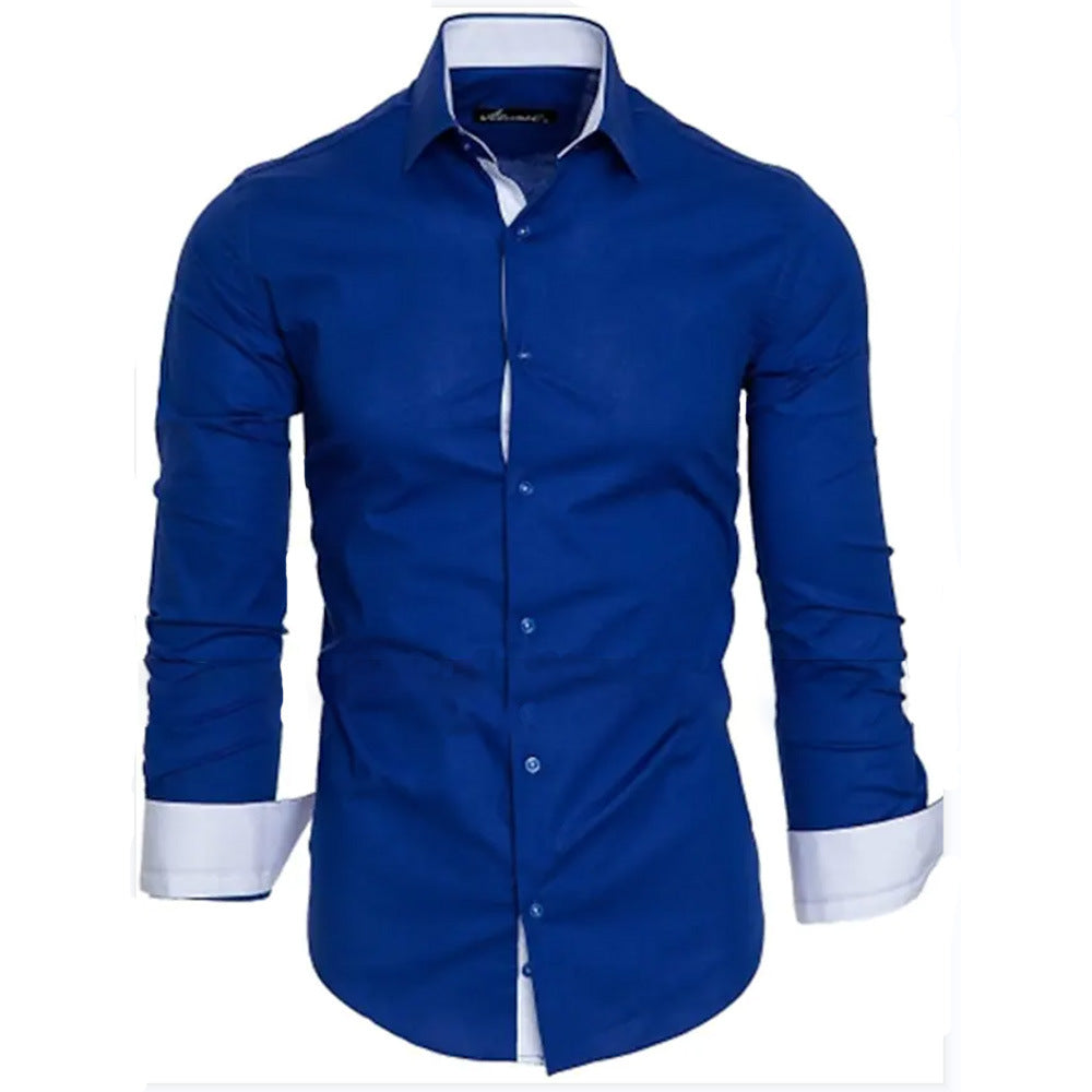 Herren elegantes Langarmhemd mit kontrastierenden Manschetten